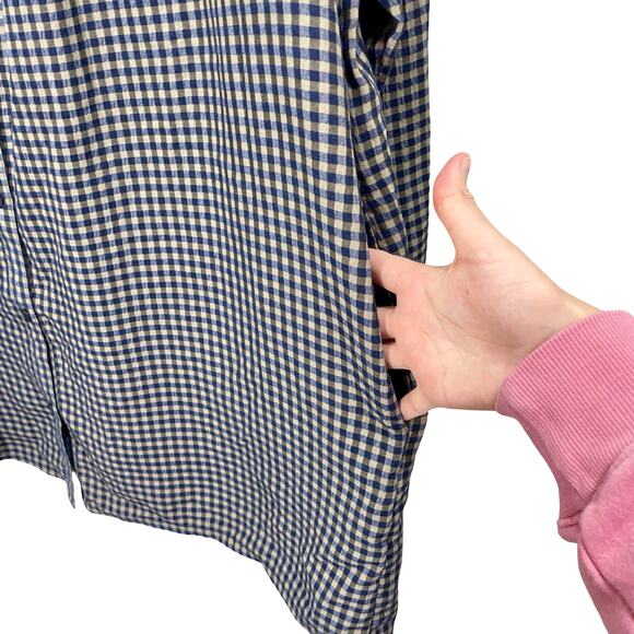 Treasure & Bond Blue Gray Plaid Button Up Long Sleeve Babydoll Dress Ruffle - Picture 7 of 9